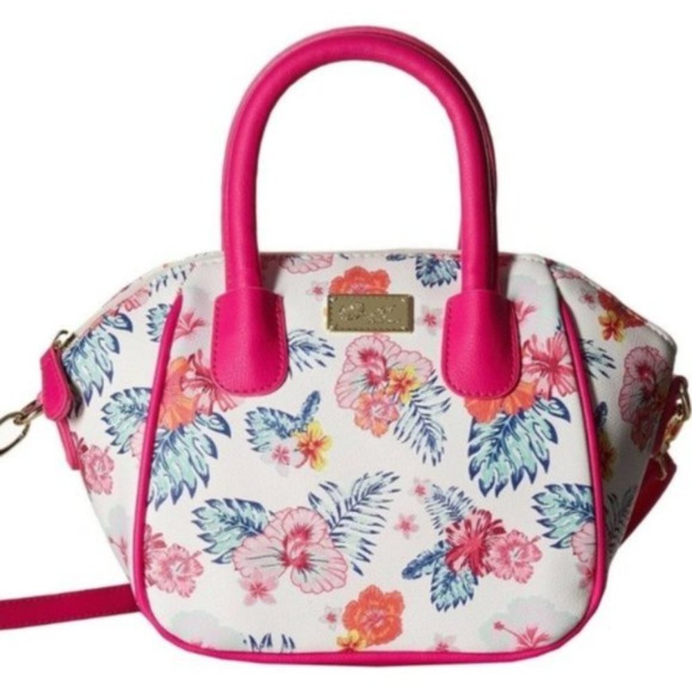 Betsey Johnson MINI PINK & WHITE FLORAL SATCHEL - Picture 6 of 7
